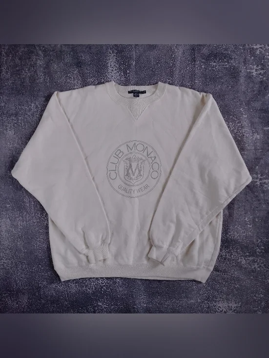 Vintage Club Monaco Cream Logo Crewneck Sweater UNISEX - Picture 7 of 9